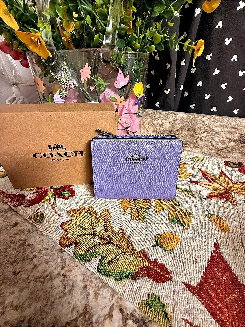 Coach Medium Corner Zip Wallet in Crossgrain Leather Purple